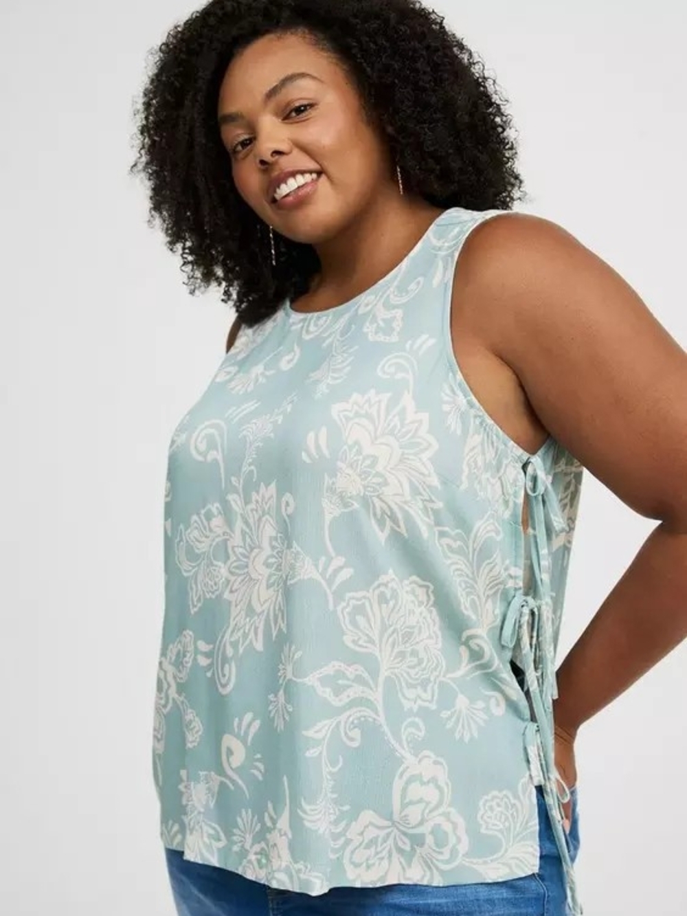 Torrid Sleeveless Tie-Side Floral Tank Top in Light Aqua